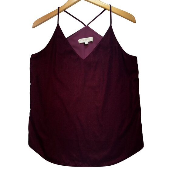 Loft Womens Velvet Strappy Cami Tank Top Size M Burgundy V-Neck Chic Summer - Picture 2 of 13